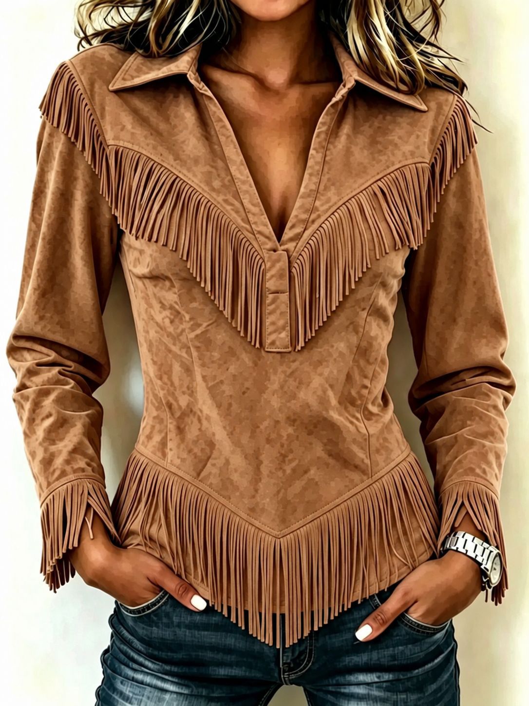 Western Style Long Sleeve Fringe Shirt